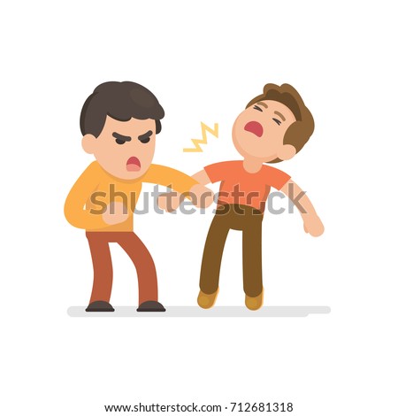 Two young men fighting angry and shouting at each other, Vector cartoon illustration.