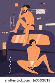 Two young men in swimming suits, Draw cartoons vector