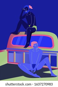 Two young men in swimming suits, Draw cartoons vector