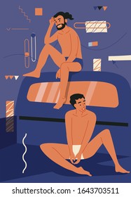 Dos jóvenes con trajes de baño, Dibuja el vector de caricaturas