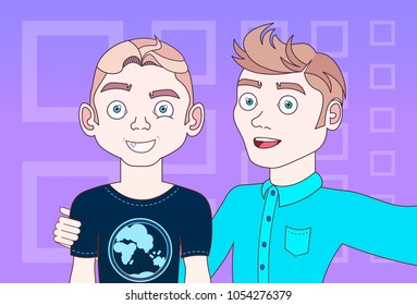 Dos jóvenes que toman una foto de selfie posando hacen autorretrato