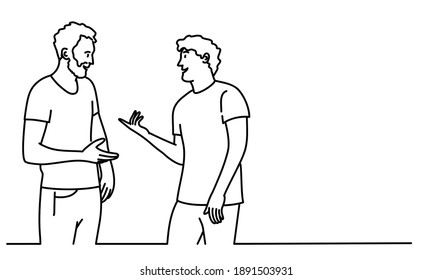 Two young men talking. Hand drawn vector illustration.