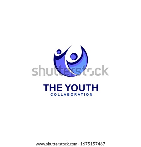 Two Young people Cheers Up. Youth Achievement the together Young People Youth Logo Design for Organization, Community, Business, Company, Association