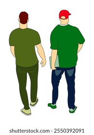 Two Young People Walking in the City. Friendly Street Talk in flat style illustration.