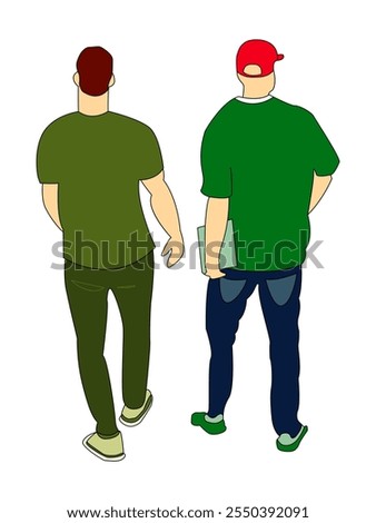Two Young People Walking in the City. Friendly Street Talk in flat style illustration.
