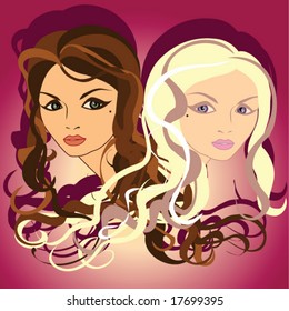 Two young pretty vector ladies