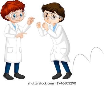 Two young scientist doing jumping experiment illustration
