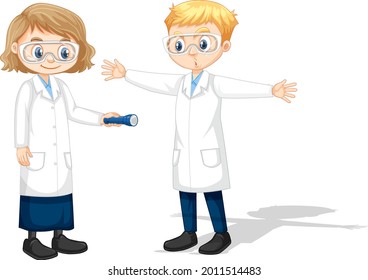 Two young scientist doing shadow experiment illustration