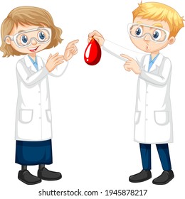 Two young scientist talking each other illustration