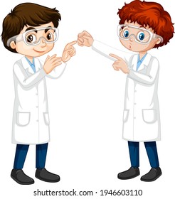 Two young scientist talking each other illustration