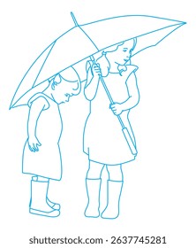 Two Young Sisters Playing Outside in the Rain Two Young Sisters Playing Outside in the Rain