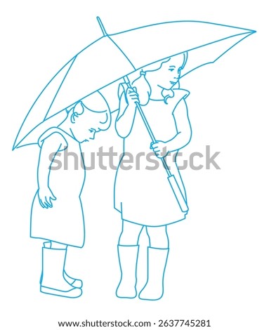 Two Young Sisters Playing Outside in the Rain Two Young Sisters Playing Outside in the Rain
