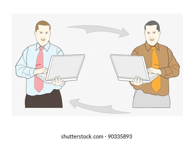Two young successful persons communicate among themselves
