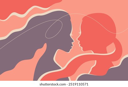 Two young woman silhouettes face-to-face - in love, or maybe best friends. Calligraphic style