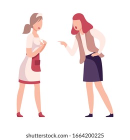 Zwei junge Frauen, die argumentieren und schreien, Mädchen schreien an der Illustration der Vektorillustration in der Kellnerin