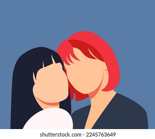 Two young women, brunette, redhead, the concept of female friendship, love. Set of female characters, portrait. vector illustration