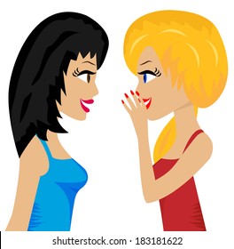 two young women of friend smiling speak, vector illustration
