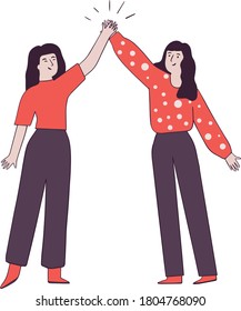 Two young women giving each other high five illustration