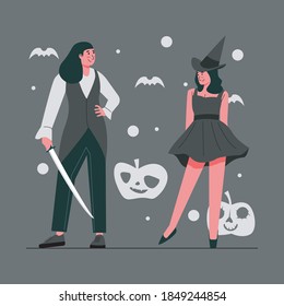 two young women at halloween costume party