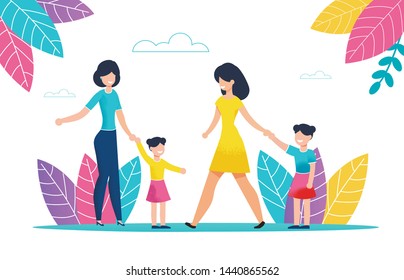 Two Young Women On Walk Children Stock Vector (Royalty Free) 1440865562 ...