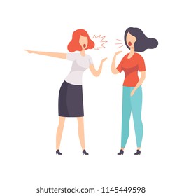 Two young women quarrelling vector Illustration on a white background