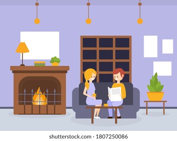 Two Young Women Sitting on Sofas and Ordering Food and Drinks, Expensive Restaurant Interior in Hotel Cartoon Vector Illustration