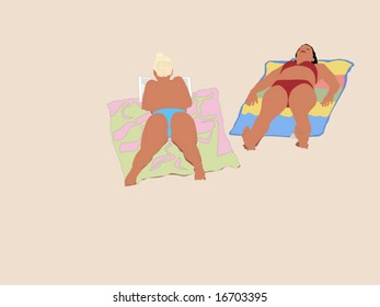 two young women sunbathing