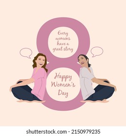 Two young womens with eight logo having fun celebrating women's day