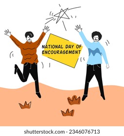 two youths waving. congratulations to friends. National Day of Encouragement