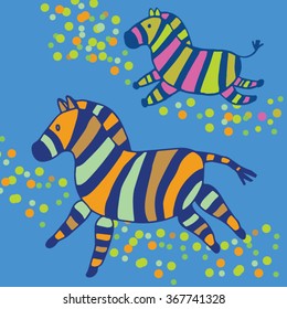Two zebras childlike drawing.