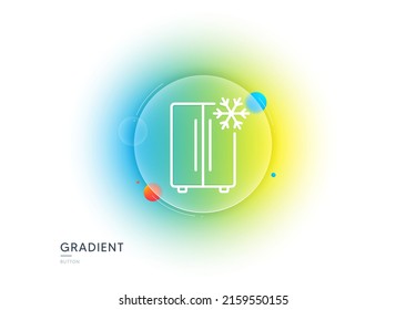 Icono de línea de refrigerador de dos cámaras. Botón de desenfoque degradado con gafas. Nevera con señal de copo de nieve. Símbolo de almacenamiento congelador. Diseño de vidrio transparente. Icono de línea del refrigerador. Vector