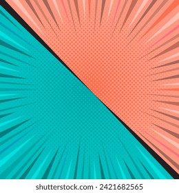 Fondo cómico de dos colores. Líneas radiales de arte pop cómico. Antecedentes de las caricaturas de lucha cómica
