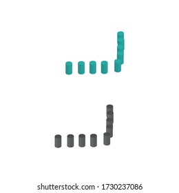 Two-color Down Arrow polka dot icons in isometric design for Presentation, website design, phone application, etc