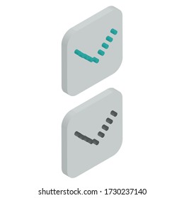 Two-color Down Arrow polka dot icons in isometric design for Presentation, website design, phone application, etc