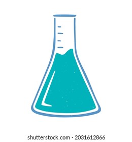 Two-color flask or test tube with liquid icon isolated on a white background. Vector flat hand drawn illustration