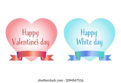 It is a two-color heart (with ribbon) illustration with the letters of Valentine's Day and White Day.Vector data that is easy to edit.