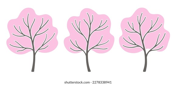 Two-color illustrations of sakura trees