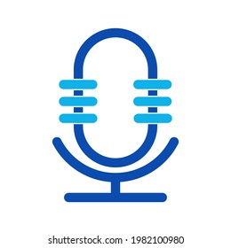 Two-color line microphone vector illustration on a white background. Royalty-free and fully editable.