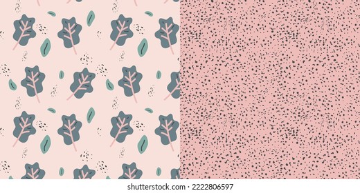 Two-color luxury salmon, pink and nature green background vector. Split leaf plant floral pattern, line art. Seamless pattern with decorative climbing flowers, design for paper, cover fabric interior.