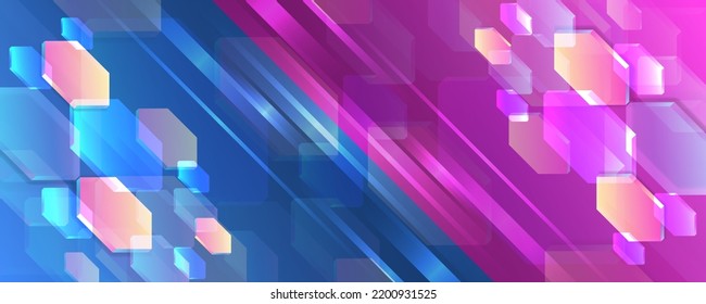 Two-color modern design for banner and presentation. Abstract technology communication. Sci-fi, artificial intelligence, an engineering concept. Blue and purple high-tech background. 