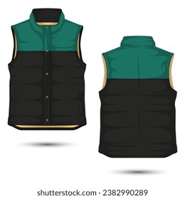 Two-color puffer vest jacket mockup, front and back view svg