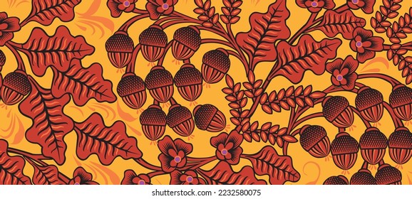 Two-color seamless floral pattern jungle contemporary leaves decorative vector illustration background.