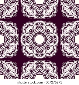 Two-color seamless pattern with tiles, classic ornament.