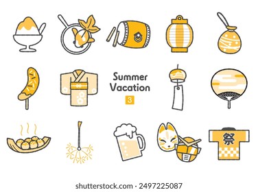 Two-color summer vacation icon collection