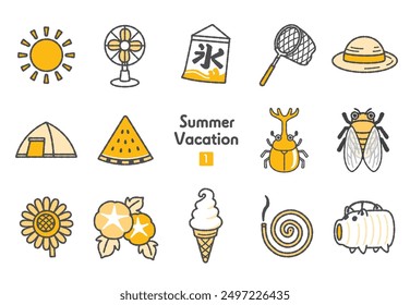 Two-color summer vacation icon collection