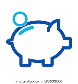 Two-color thin line piggy bank vector icon illustration on a white background.  Royalty-free and fully editable.