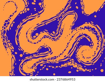 A two-color vector design of ink marbling or inkscape style graphic background, with swirly flows of ink or paint.