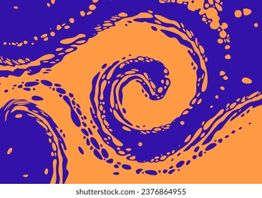 A two-color vector design of ink marbling or inkscape style graphic background, with swirly flows of ink or paint.