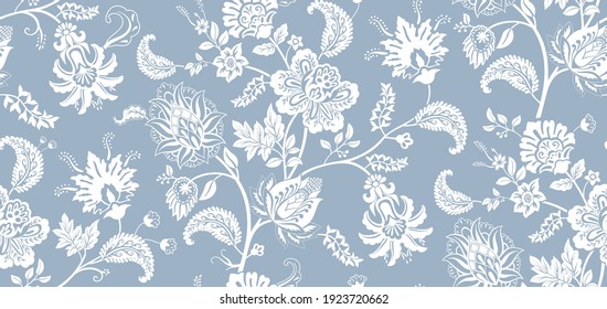Two-color vector floral pattern. Design for wallpaper, wrapping paper, background, fabric. Vector seamless pattern with decorative climbing flowers. 