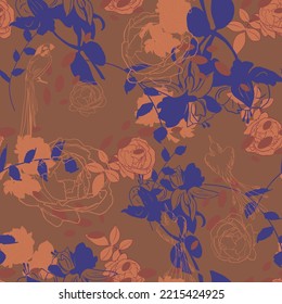 Patrón floral vectorial de dos colores. Diseño de papel pintado, papel envolvente, fondo, tela. Vector de fondo transparente con flores decorativas para escalar.